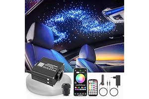 SUNKENET 16W Twinkle Fibra óptica led, 450pcs*0.75mm*3m Luces de Fibra óptica con aplicación Bluetooth/Remoto/Control de música, Luces estrelladas led para Coche/hogar/Teatro