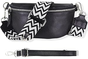 Blade Bauchtasche Damen Echtleder, stylische Gürteltasche Damen mit 2 gemusterten und Leder abnehmbaren & verstellbaren Breiten Gürteln, Crossbody Bag Damen, Brusttasche für Frauen