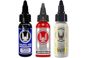 VIKING-INK B&W Viking Ink - Kit Black Liner + White Ultra + Red 1oz (30 ml) 3 Unità - Inchiostro Per Tatua