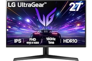 LG UltraGear Gaming Monitor 27GS60F, 27 Inch, 1080p, 180Hz, 1ms Response Time, IPS Display, HDR 10, NVIDIA G-Sync compatible & AMD FreeSync, Smart Energy Saving, Displayport, HDMI
