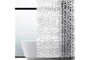 WELTRXE Zasłona prysznicowa, przezroczysta, geometryczny wzór, wodoszczelna, antybakteryjna, z odpornego na pleśń materiału EVA, 0,15 mm (92 x 180 cm), magnesy obciążające i 6 pierścieni