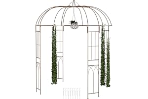 Relaxdays Arche à rosiers et Plantes grimpantes, kiosque Jardin, HLP: 269 x 211 x 211 cm, Crochets, tuteur Roses, Marron