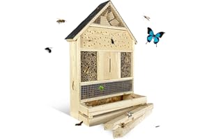 GARTENETAGE Stehendes Insektenhotel XXL mit Pflanzenoase & Schieferdach/Naturbelassenes, massives Insektenhaus & Bienenhotel/Insektenhotel zum Aufstellen/Nisthilfe & Artenschutz