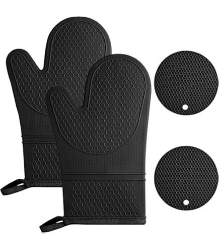 Zwart-witte strepen print ovenwanten en pannenlappen sets van 4 hittebestendige antislip ovenhandschoenen en hete pads keukenwanten pannenlappen voor koken bakken grillen BBQ