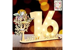 HEYCOLOR Originelle 16 Geburtstag Geschenk Mädchen & Jungen - 16 Geldgeschenk Geburtstag mit LED Lichterkette - 16 Geburtstag Deko Holz-Schild "HAPPY BIRTHDAY" Ständer & Gästebuch-Personalisierbares Geschenk