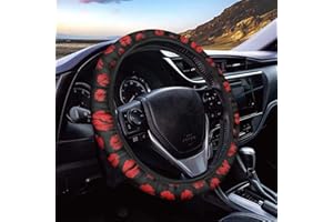 Dolyues Red Lip Print Car Steering Wheel Cover for Women or Men Cute, Automotive Steering Wheel Cover All Season Universal Comfort Driving Cars Steering Wheel Decor Black