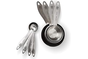 DI ORO LIVING DI ORO® - Juego de tazas y cucharas de medir en acero inoxidable - Medidas fáciles de leer - Ingredientes secos y líquidos - Excelentes herramientas para hornear y cocinar - Aptas para lavavajillas