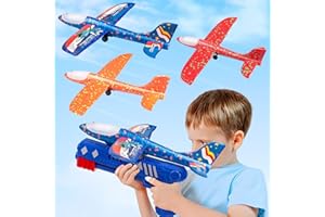 AgoKud 3er Pack Flugzeugwerfer Spielzeug, LED Schaum Segelflugzeug Katapult Flugzeug Spielzeug für Jungen, Fliegendes Spielzeug für draußen Geburtstagsgeschenke für Jungen Mädchen 4-12 Jahre alt