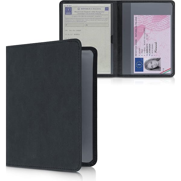 Gentleman Biker Porta Documenti Moto In Ecopelle - Custodia Ultra Sottile Per Patente E Carte (15x10,5 Cm) Con Cuciture Arancioni