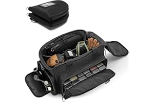 GOBUROS Taktische Schießstandtasche für 2 Handfeuerwaffen und Munition, Pistolentasche mit 12 Magazinfächern, Waffentragetasche mit abschließbaren Reißverschlüssen und gepolstertem Schultergurt