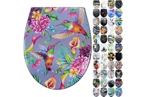 Fanmitrk WC Sitz mit Absenkautomatik, Toilettendeckel Duroplast, Klodeckel mit Schnellverschluss, Klobrille Montage von oben, Toilettensitz mit Motiv (Vogelblume)