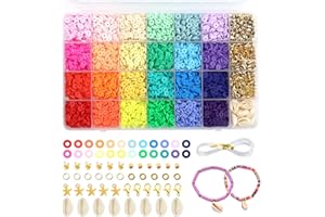 Encham 4300 Stück Perlen Set zum Auffädeln Polymer Clay Perlen für Armbänder 24 Farben 6 mm DIY Schnüren Perlen Ketten für Halskette Armband Ohrringe Schlüsselanhänger Mädchen