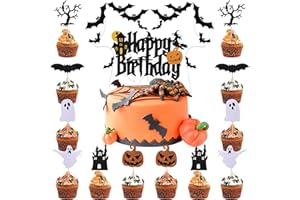 Lets Joy Dekoracje na babeczki na Halloween, 25 sztuk, dekoracja na ciasto, Halloween, babeczki, nietoperze, dynie, dynie, dekoracje na imprezę halloweenową