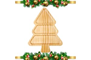 TJ POP Piccolo Vassoio Natalizio in Legno a Forma di Albero di Natale con 3 Scomparti – Piatti da Portata, Tagliere per Salumi e Formaggi, Decorazioni per Tavola delle Feste