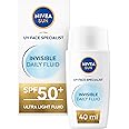 NIVEA SUN UV Face Invisible Daily Fluid SPF50+ (40ml), Face Sunscreen with Niacinamide, 8H Matte Effect SPF50 Face Moisturiser, Invisible On All Skin Tones