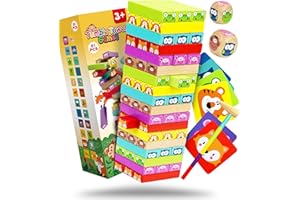 Pourbibi Spielzeug ab 3 4 5 Jahre Junge Mädchen | Wackelturm Holzspielzeug | Gesellschaftsspiel für Kinder und Familien | Stapelturm Domino Brettspiel Lernspielzeug Geschenk für Kinder