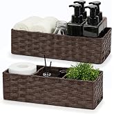 Bidtakay Narrow Hand Woven Wicker Storage Baskets Small Baskets for Organizing 2 Pack Waterproof Wicker Baskets for Storage Long Storage Basket for Shelf Laundry Room Auburn