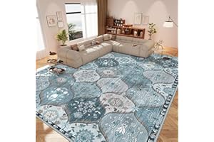 IKALIFE Alfombra Salon Lavable Vintage - Alfombras Grandes Alfombra de área Alfombra Pelo Corto Alfombra Sala Antideslizante para Pasillo Larga Dormitorio Habitacion Comedor 80x150 cm Azul