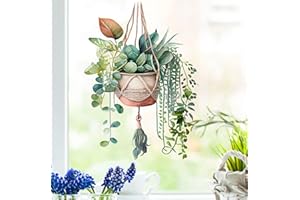 wolga-kreativ Fenstersticker Fensterbilder Glasdekorfolie Motiv Fensterfolie Fenstertattoo Hängende Blumen grün im Keramiktopf Deko Küchenfenster wiederverwendbar selbstklebend Sichtschutz