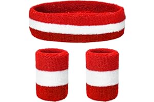 Yolev Gestreiftes Schweißband-Set Sport-Stirnband Armband (1 Stirnband und 2 Armbänder) Set Schweißbänder für sportliche Männer und Frauen