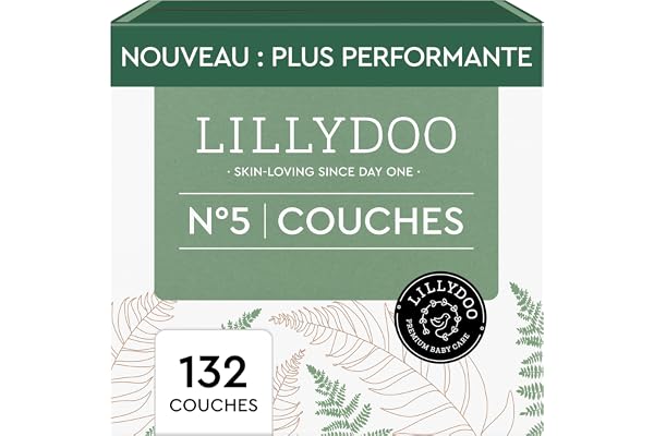 LILLYDOO green - Couches Bébé Respectueuses de l'Environnement, Taille 5 (11+ kg), Box mensuelle (132 pièces), Protection Anti-fuites, Sans Chlore, ni Parfum ni Lotion pour les Peaux Sensibles