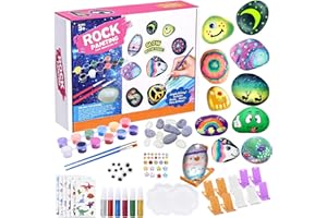 YESLUSY Kit Creativi Pittura di Pietra per Bambini con 18 Pigmenti Colori e Accessori, Regalo di Compleanno, Lavoretti Creativi dai 3 ai 10 Anni