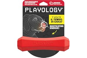 Playology Giocattoli per cani Bastoncino da masticare resistente e che squittisce per cani | Giocattolo di medie dimensioni profumato al manzo - Facile da pulire e realizzato con materiali atossici