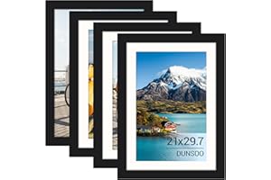 DUNSOO 4 Pack A4 Picture Frame, A4 Black Photo Frames 21 X 29,7 cm for Table Top and Wall Mounting