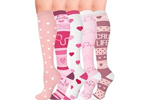 HIPOWER 5 Paar Kompressionsstrümpfe Damen und Herren Bunte Stützstrümpfe Sport Kompressionssocken Stützkniestrümpfe Reisestrümpfe Compression Sock Für Flug Radsport