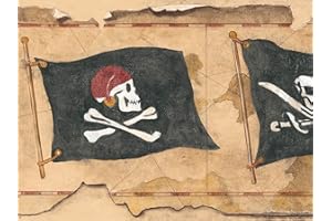 York Wallcoverings MP4955B Tapeten Bordüre Tapetenbordüre, Piratenflagge, Braun/Schwarz/Weiß/Rot