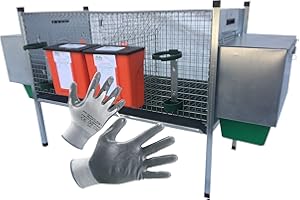 MONTIDISTRIBUZIONE Gabbia Conigli 2 Fattrici M4 Conigliera Sovrapponibile. Max Ingombro cm 160 x 65 x H 81. Lattazione Programmata. Omaggio Guanti da Lavoro NBR