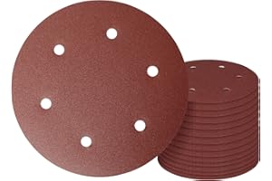 225mm 9 Inch 6 Hole Sanding Disc, GOH DODD 120 Grit 15 Pieces Hook and Loop Sandpaper Aluminum Oxide Sanding Pads Sand Paper for Drywall Sander