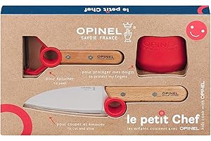 ‎OPINEL Opinel Le petit Chef - Kinder Kochmesser Set - 3 teilig - Kochmesser - Fingerschutz - Sparschäler - rostfrei