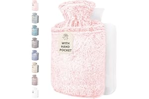 Qomfor Butelka na gorącą wodę z pokrowcem – duża puszysta termofor o pojemności 1,8 l z kieszenią typu kangur dla łagodzenia bólu okresowego, bólu pleców, zapewnia ciepło ciału, miękka i przytulna
