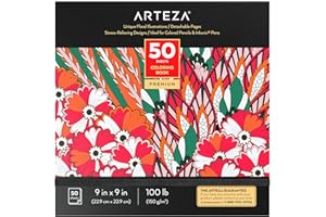 ARTEZA Album da Colorare per Adulti, 22,9x22,9 cm, Disegni di Animali da Colorare, Libro da colorare Rilassante e Anti-Stress per Adulti con 50 Diverse Immagini su un Solo Lato.