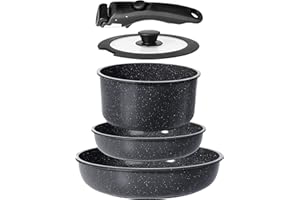 GiPP Pots and Pans Set Non Stick,5PCS Cookware Sets Grey Ceramic Nonstick Detachable Handle,Induction Kitchen Set Removable Handle，RV Cookware Set,PFOA Free (Grey, 5PCS)