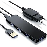 CSL - USB 3.0 Hub with Power Supply - Ultra Slim 4-Port Splitter - Data Hub for PC PS4 Notebook Netbook Laptop Ultrabook Tabl