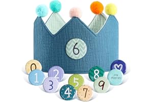 FRIEDWOHL Geburtstagskrone Kinder, Baumwolle Geburtstag Krone, Geburtstag Kinderkrone, Geburtstag Junge & Mädchen, Buttons mit Zahlen von 0-9, Kinder Partyhüte, Party Deko für den Kindergeburtstag (Grün)