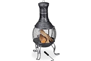 ‎RELAXDAYS Relaxdays Aztekenofen, Schürhaken, Holzrost, Funkenschutzgitter, Garten, Terrasse, Antik Terrassenofen, Höhe 89 cm, grau