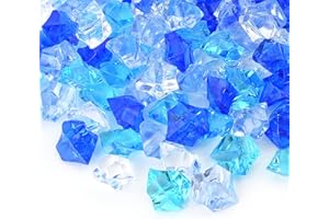 HUIANER 100PCS 1Inch Fake Ice Rocks, Mixed Color Acrylic Crushed Ice Cubes Crystals Treasure Gems for Table Scatters Vase Filler Home Decoration (Dark Blue, Sky Blue, Light Blue and Transparent)