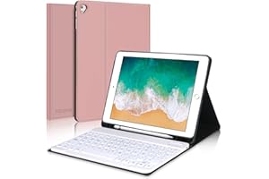 IVEOPPE Teclado iPad 6 Generación 2018, Funda iPad 9.7 con Teclado, Teclado Español Bluetooth Magnética Desmontable para iPad 5 Gen 2017/ iPad Pro 9.7/ iPad Air 2/iPad Air 1, Oro Rosa