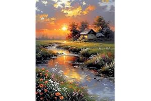 DAERLE Paint by Numbers for Adults, Spectacular Sunset Landscape, Painting by Number Kits On Canvas, Oil Painting Acrylic Paints, Home Wall Decor 16x20inch/40x50cm, Without Frame Lakeside Cabin