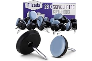 Filzada® 26x Piedini per mobili in Teflon con chiodo - Ø 19 mm (tondo) - Piedini per mobili/piedini per moquette PTFE (Teflon) incl. viti