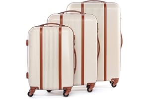 FERGÉ Zestaw walizek z twardą obudową, 3-częściowy Milano, walizka na kółkach z bagażem podręcznym, walizka podróżna z twardą obudową, 4 kółka, beżowo-brązowy, 3er Set, Zestaw walizek