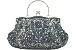 YYW Collection Antique Floral Bead Sequin Soft Clutch Evening Bag Designer Purse Large Clutch Handbag