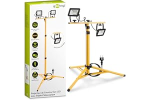 goobay 57845 Projecteur de chantier LED sur pied télescopique 2 x 20W / 3400lm / Lumière blanc neutre - 4000K / Pour l'intérieur & l'extérieur - IP65 / Noir/Jaune