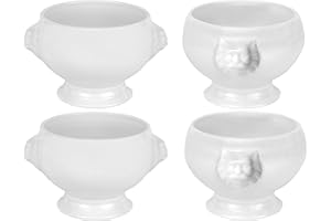 ‎VAN WELL Van Well 4-er Set Löwenkopfterrine Porzellan 0,4 Liter weiß – Klassische Terrine für Suppe oder One-Pot Gerichte – Backofenfest, Mikrowellengeeignet & Spülmaschinenfest – deutsche Qualität