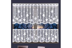 MforStyle White CAFE Net Curtain STARS - READY TO HANG - HEMMED EDGES - Window decor - MANY SIZES - (selected curtain: 1 Metre Width, DROP: 24" (60cm)