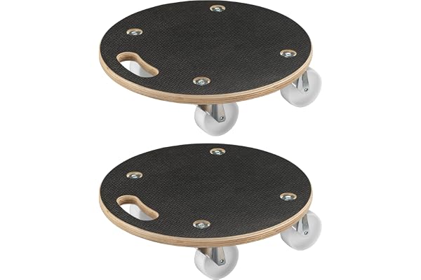 Wiltec 2x Flyttbräda upp till 250 kg rund, MDF transportbräda 380 x 110 mm, rullbräda med 4 hjul