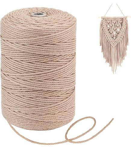 Corde macramé 3 mm 400 m Cordon en Coton Naturel 3 Brins Ficelle de